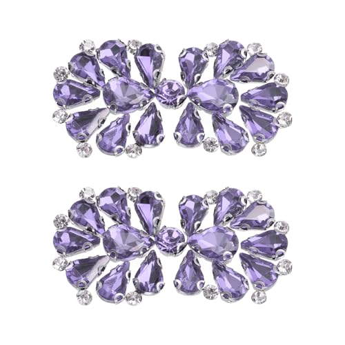 sourcing map 2 x Strass-Kristall-Applikation, Strass-Aufnäher zum Aufbügeln, Schleife, Hot Fix, Kristall-Nähapplikation für Brautschärpe, Hochzeitskleid, Schuhe, Taschen, violett von sourcing map
