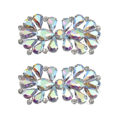 sourcing map 2 x Strass-Kristall-Applikation, Strass-Aufnäher zum Aufbügeln, Schleife, Hotfix, Kristall-Nähapplikation für Brautschärpe, Hochzeitskleid, Schuhe, Taschen, AB-Farbe von sourcing map