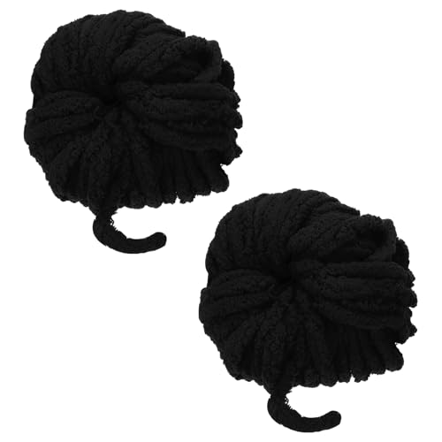 sourcing map 2 x grobes Garn, sperriges, dickes, flauschiges Garn zum Häkeln, weiche Chenille-Decke zum Handstricken, Häkeln (Schwarz, 27 m) von sourcing map