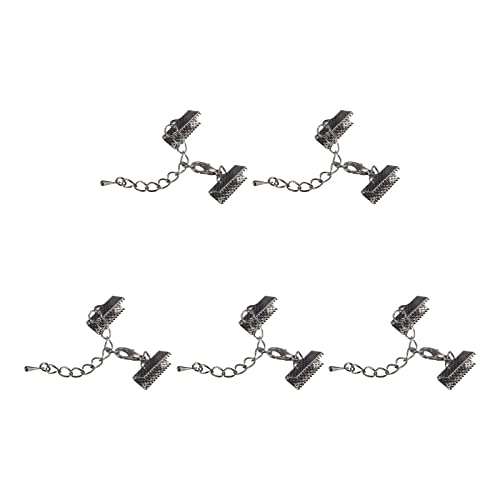 sourcing map 20 Satz Band Crimp Klemme Enden mit Karabinerverschluss & Verlängerungskette 16mm Kabel Ende Verschlüsse für DIY Basteln Metallisches Schwarz von sourcing map