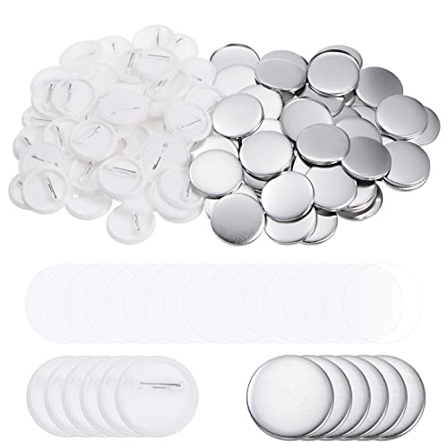 sourcing map 200 Sets 32 mm Blanko-Anstecknadel-Buttonteile Nähknöpfe, runde Metallabdeckung, Kunststoff-Knopfrückseite, transparente Folie für Knopfmacher-Maschinen von sourcing map