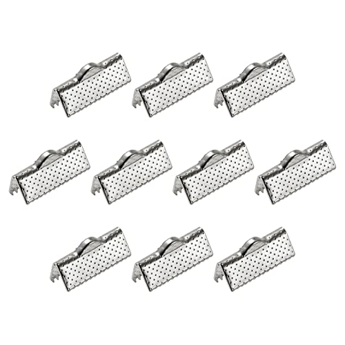 sourcing map 200 Stück Band Crimp Klemmenenden 16mm Lesezeichen Klemmschnur Endverschlüsse für DIY Bastelarbeiten Silber Weiß von sourcing map