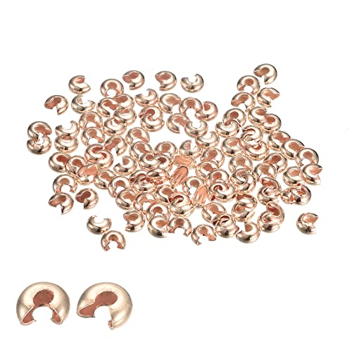 sourcing map 200 Stück Crimp Perlen Abdeckung 4mm Crimp Perlen Knoten Abdeckung Runde Offene Perlen Endspitzen für Schmuckherstellung DIY Rose Gold von sourcing map