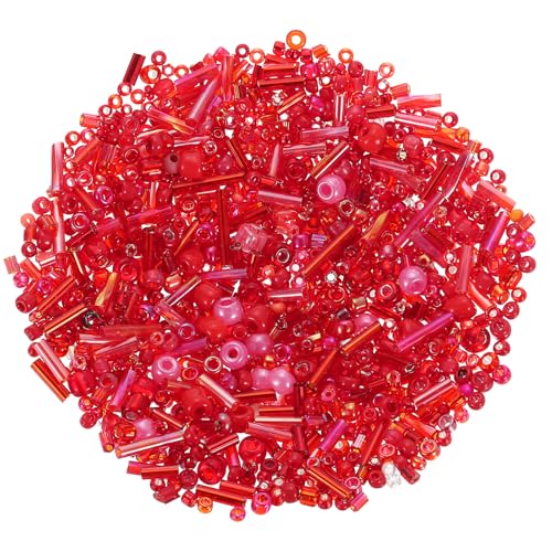 sourcing map 2000 Stück gemischte Glasperlen, 2–4 mm, Mini-Röhrchen, lose Bastelperlen mit Loch, Großpackung Abstandshalter für Bastelarbeiten, Rot von sourcing map
