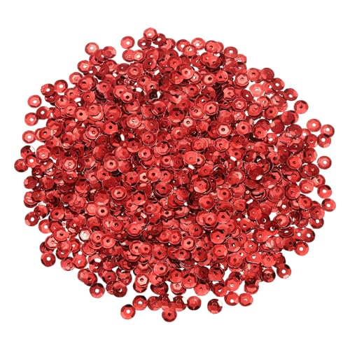 sourcing map 2000 Stück lose Pailletten, 5 mm, runde lose Pailletten, schillernde Pailletten, Regenbogen-Großpackung mit Löchern, 20 g, zum Nähen, Sticken, Kleidung, DIY, Basteln, Dekorationen, Rot von sourcing map