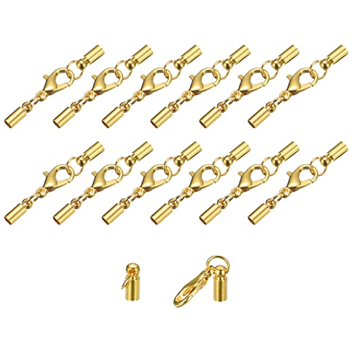 sourcing map 20Set 3mm Leder Kordel Endkappen mit Hummerverschluss Klammern Zylinder Endstücke für Heimwerker Herstellung Leder Armbänder Gold Ton von sourcing map