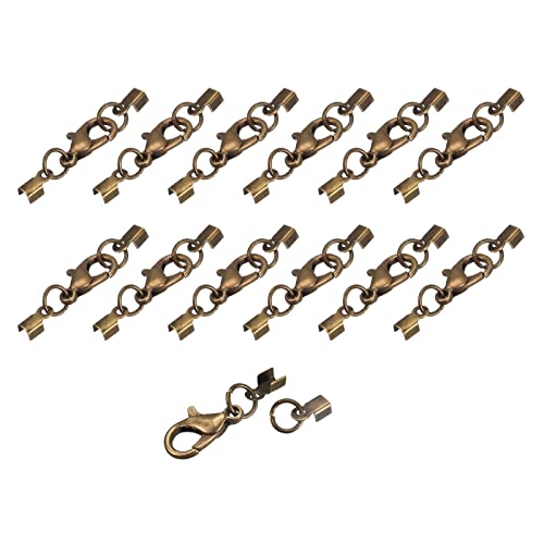 sourcing map 20Set 3mm Umklappbare Kordelenden mit Karabinerhaken Klammern Endstück Crimpen Endkappen für Basteln Herstellung Leder Armbänder Bronze Ton von sourcing map