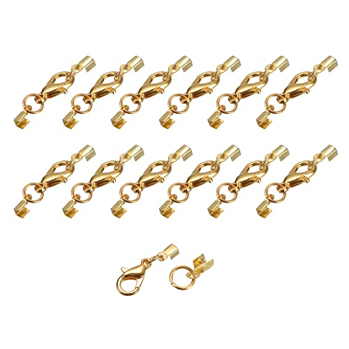 sourcing map 20Set 3mm Umklappbare Kordelenden mit Karabinerhaken Klammern Endstück Crimpen Endkappen für Basteln Herstellung Leder Armbänder Gold Ton von sourcing map