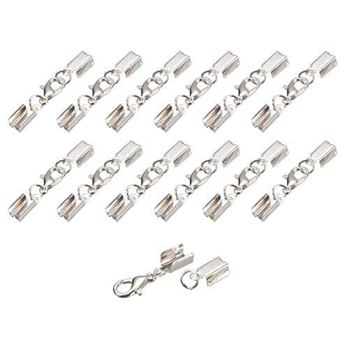 sourcing map 20Set 4.5mm Umklappbare Kordelenden mit Karabinerhaken Klammern Endstück Crimpen Endkappen für Basteln Herstellung Leder Armbänder Silber Weiß von sourcing map