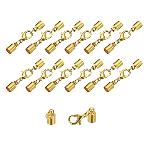 sourcing map 20Set 5mm Leder Kordel Endkappen mit Hummerverschluss Klammern Zylinder Endstücke für Heimwerker Herstellung Leder Armbänder Gold Ton von sourcing map