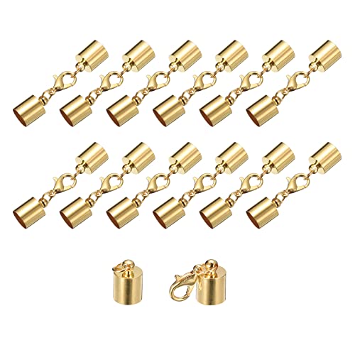 sourcing map 20Set 8mm Leder Kordel Endkappen mit Hummerverschluss Klammern Zylinder Endstücke für Heimwerker Herstellung Leder Armbänder Hellgold von sourcing map