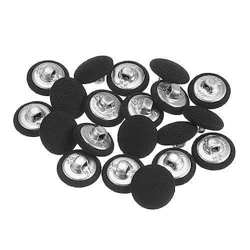sourcing map 20 Stück 15 mm Knöpfe Schwarz mit Stoffüberzug Vintage Stoffknöpfe Bezogen Nähknöpfe Runde Retro Bastelknöpfe Metallschaft für Mantel Strickjacke Anzüge Kleider Blusen von sourcing map