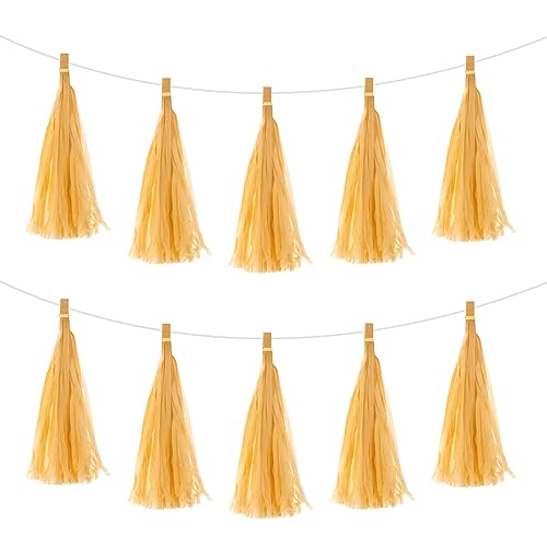 sourcing map 20Stk Dunkel Gelb Quaste Girlande Banner mit Seil Seidenpapier Quasten Party Quasten Bastel Set für Hochzeit Geburtstag Party Deko von sourcing map