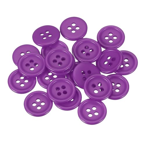 sourcing map 22 Stück lila Harzknöpfe, 15 mm, rund, 4 Löcher, kleine Größe, flache Rückseite, Knöpfe für DIY, Basteln, Kleidung, Nähen, handgemachte Ornamente, 22 Stück von sourcing map