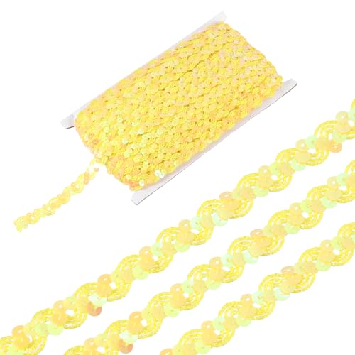 sourcing map 22 Yard Pailletten Perlen Spitzenborte 1,5 cm Wellen-Paillettenborte Zierleiste Paillettenband für Handwerk, Verzierungen, DIY Nähen Kostüm, Gelb von sourcing map