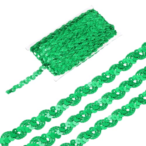 sourcing map 22 Yard Pailletten Perlen Spitzenborte 1,5 cm Wellen-Paillettenborte Zierleiste Paillettenband für Handwerk, Verzierungen, DIY Nähen Kostüm, Grün von sourcing map