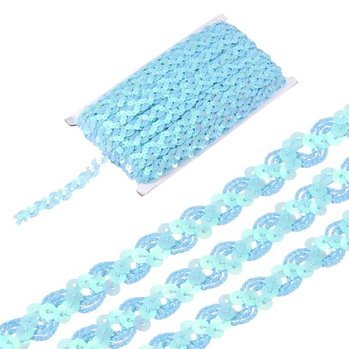 sourcing map 22 Yard Pailletten Perlen Spitzenborte 1,5 cm Wellen-Paillettenborte Zierleiste Paillettenband für Handwerk, Verzierungen, DIY Nähen Kostüm, Hellblau von sourcing map