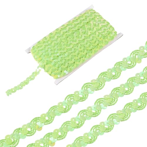 sourcing map 22 Yard Pailletten Perlen Spitzenborte 1,5 cm Wellen-Paillettenborte Zierleiste Paillettenband für Handwerk, Verzierungen, DIY Nähen Kostüm, Hellgrün von sourcing map