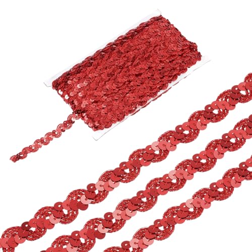 sourcing map 22 Yard Pailletten Perlen Spitzenborte 1,5 cm Wellen-Paillettenborte Zierleiste Paillettenband für Handwerk, Verzierungen, DIY Nähen Kostüm, Rot von sourcing map