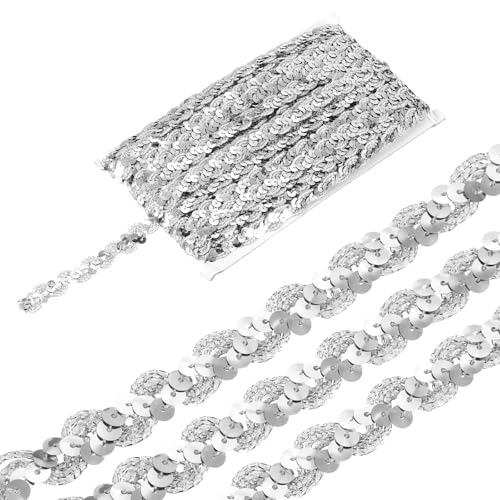 sourcing map 22 Yard Pailletten Perlen Spitzenborte 1,5 cm Wellen-Paillettenborte Zierleiste Paillettenband für Handwerk, Verzierungen, DIY Nähen Kostüm, Silber von sourcing map