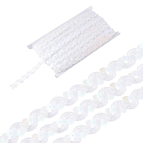sourcing map 22 Yard Pailletten Perlen Spitzenborte 1,5 cm Wellen-Paillettenborte Zierleiste Paillettenband für Handwerk, Verzierungen, DIY Nähen Kostüm, Weiß von sourcing map