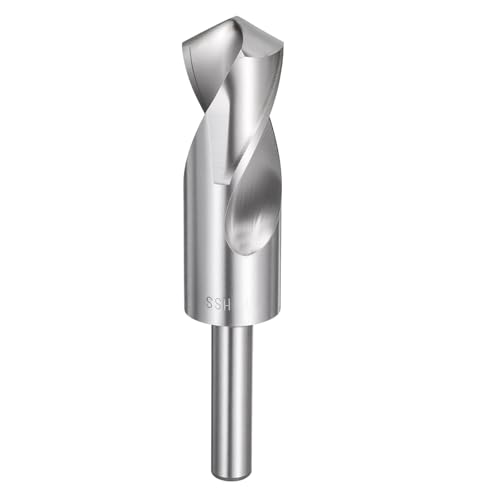 sourcing map 28,5 mm Bohrer, 1,27 cm, reduzierter Schaft, rund, 4241 Hochgeschwindigkeitsstahl, unbeschichtet (hell), 118°-Standardspitze für Kunststoff, Holz, Kupfer, Aluminium, Eisen, mittelweiches von sourcing map