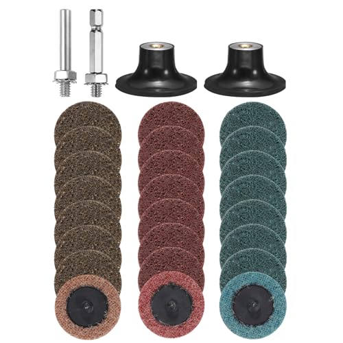 sourcing map 28-teiliges Schnellwechsel-Schleifscheiben-Set, 5,1 cm Rollverriegelung, Schleifscheiben mit 6,35 mm Schaft, Padhalter, grobe/mittel/feine Körnung, Oberflächenbehandlungsscheibe für von sourcing map