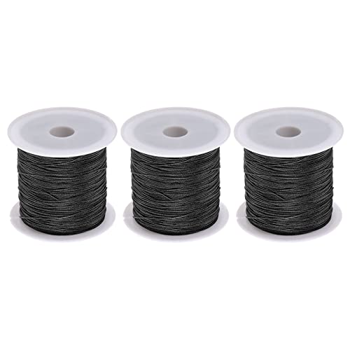 sourcing map 3 Rollen Nylon Perle Faden Knoten Schnur 0.6mm 50 Yards Geflochten Nylon Satinschnüren für Armband Halskette Kumihimo, Schwarz von sourcing map