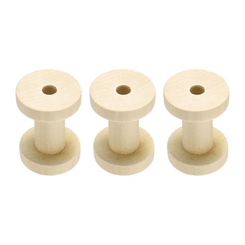 sourcing map 3 x Holzspulen, 4,5 x 6 cm (B x H), unlackierte Holzspulen, Drahtwebspulen, leere Garnspulen für Handwerk, DIY, Kunst, Stickerei, Nähgarn, Beige, 3 Stück von sourcing map