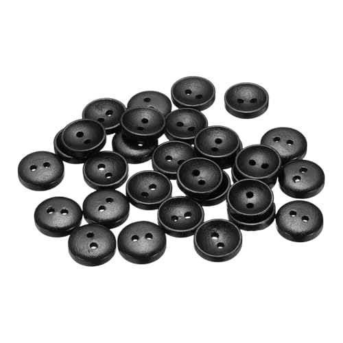 sourcing map 30 Stück 20 l Holzknöpfe zum Nähen, 12,5 mm, 2 Löcher, runde Holzknöpfe für Kleidung, DIY, Basteln, Dekoration, Schwarz von sourcing map