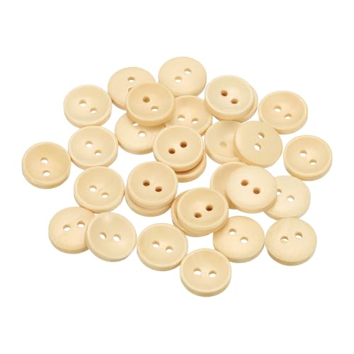 sourcing map 30 Stück 24 l Holzknöpfe zum Nähen, 15 mm, 2 Löcher, runde Ersatzknöpfe für Kleidung, DIY, Handwerk, Dekoration, Naturholz von sourcing map