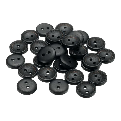 sourcing map 30 Stück 24 l Holzknöpfe zum Nähen, 15 mm, 2 Löcher, runde Holzknöpfe zum Nähen, Kleidung, Kissen, Basteln, Dekoration, Schwarz von sourcing map