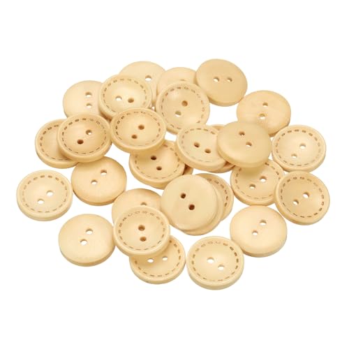 sourcing map 30 Stück 32L Holzknöpfe zum Nähen, 20 mm, 2 Löcher, runde Ersatzknöpfe zum Nähen, Kleidung, Kissen, Basteln, Dekoration, Naturholz von sourcing map
