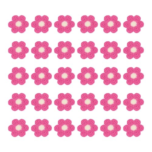 sourcing map 30 Stück Blumen-Aufnäher zum Aufnähen, 35 x 35 mm, gehäkelte Blumen-Applikation, Reparatur, bestickt, gestrickt, Transferapplikationen für Kleidung, DIY-Dekorationen, Rosenrot von sourcing map