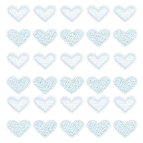 sourcing map 30 Stück Flicken zum aufbügeln Herzförmig Eisen auf Patches Bügelflicken Patches Gestickte Nähpatches Mini Stickerei Aufnäher für Kleidung Reparatur Rucksack Dekoration Himmelblau von sourcing map