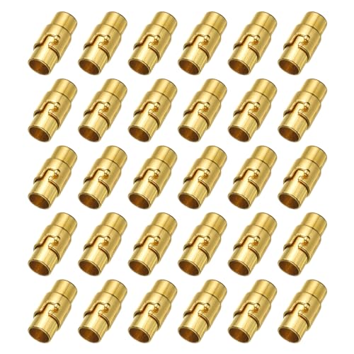 sourcing map 30 Stück Magnetverschlüsse, 0,6 cm Lederschnur-Endkappen, magnetische Armbandverschlüsse und Verschlüsse für Schmuckherstellung, DIY-Armbandverschlüsse, goldfarben von sourcing map