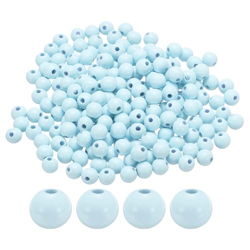 sourcing map 300 Stück 12 mm hellblaue Holzperlen, 3,3 mm großes Loch, runde Holzperlen für Schmuckherstellung, Halsketten, Armbänder, Basteln, Makramee, handgefertigte Dekorationen von sourcing map