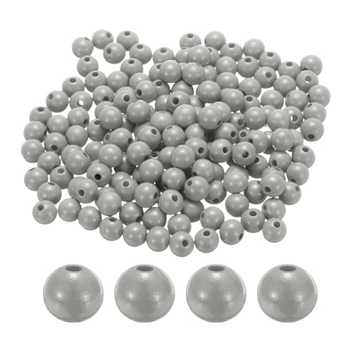 sourcing map 300 Stück 12 mm hellgraue Holzperlen, 3,3 mm großes Loch, runde Holzperlen für Schmuckherstellung, Halsketten, Armbänder, Basteln, Makramee, handgefertigte Dekorationen von sourcing map