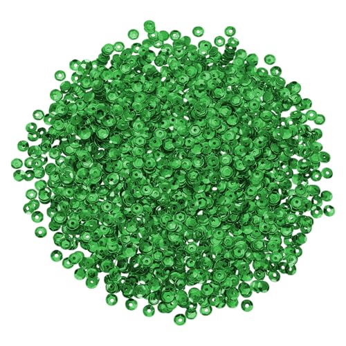 sourcing map 3000 Stück lose Pailletten, 4 mm, runde lose Pailletten, schillernde Pailletten, Regenbogen-Großpackung mit Löchern, 20 g, zum Nähen, Sticken, Kleidung, Basteln, Dekorationen, Dunkelgrün von sourcing map