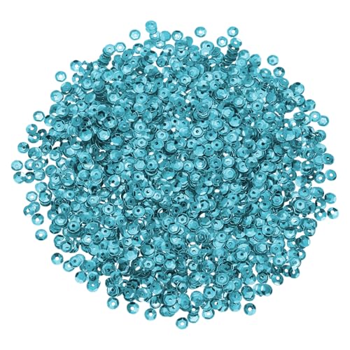 sourcing map 3000 Stück lose Pailletten, 4 mm, runde lose Pailletten, schillernde Pailletten, Regenbogen-Großpackung mit Löchern, 20 g, zum Nähen, Sticken, Kleidung, Basteln, Dekorationen, Seeblau von sourcing map
