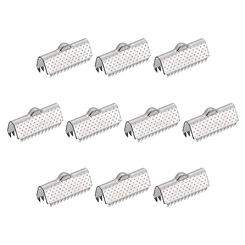sourcing map 30Stk Farbband Ende Crimp Klammern 20mm Gespitzt Textur Edelstahl Einklemmen Schnur Ende Klammern für Bastelarmband Herstellung Silber Ton von sourcing map