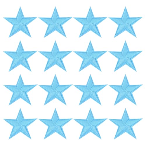 sourcing map 32 Stück Stern-Aufnäher zum Aufbügeln / Aufnähen, bestickt, dekorative Reparaturflicken für Jacke, Denim-Kollektion, Kleidung, Kleid, Hüte, Jeans, DIY-Zubehör, Hellblau von sourcing map