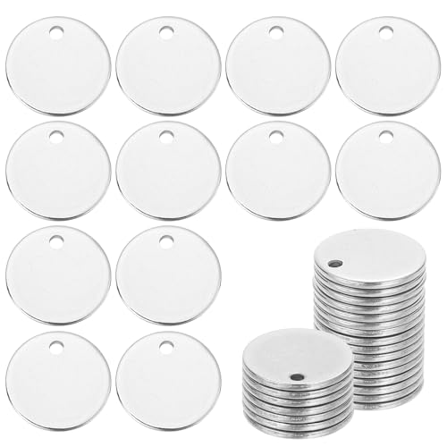 sourcing map 38 Stück 304 Edelstahl, flach, rund, blanko, Stanzschilder, 12 mm, Metall-Stempelrohlinge mit Loch für Schmuckherstellung, DIY, Handwerk, Anhänger, Etikett von sourcing map