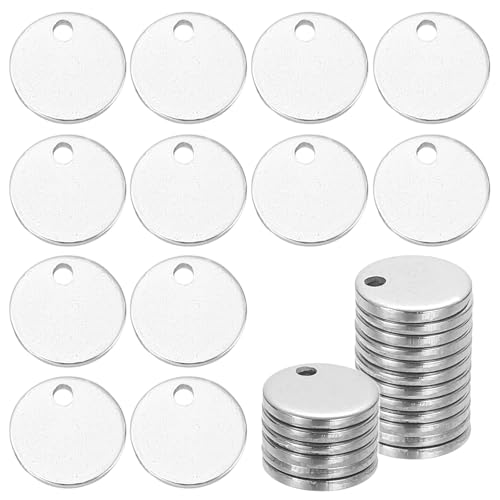 sourcing map 38 Stück 304 Edelstahl, flach, rund, blanko, Stanzschilder, 8 mm, Metall-Stempelrohlinge mit Loch für Schmuckherstellung, DIY, Handwerk, Anhänger, Etikett von sourcing map
