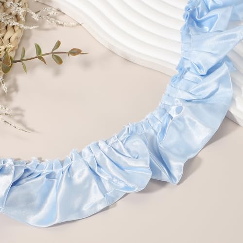 sourcing map 3D-Falten-Chiffon-Spitzenborte, 5,1 cm, Satin-Rüschenband, plissiert, Nähstoff, für Kopfbedeckung, Kleid, Tasche, Hochzeitskleid, Heimdekoration, Hellblau von sourcing map