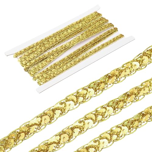 sourcing map 4,5 m Pailletten-Spitzenbordüre, 1,1 cm Pailletten-Zopf-Bordüre, Paillettenband für Handwerk, Verzierungen, DIY, Nähen, Kostüm, Gold sourcing map 4,5 m Pailletten-Spitzenbordüre, 1,1 cm Pailletten-Zopf-Bordüre, Paillettenband für Handwerk, Verzierungen, DIY, Nähen, Kostüm, Gold von sourcing map