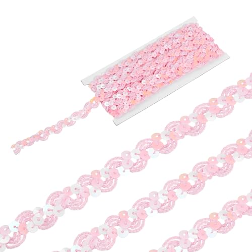 sourcing map 4,5 m Pailletten-Spitzenborte mit Perlen, 1,5 cm, gewellt, Pailletten-Bordüre, Zierband, für Handwerk, Verzierungen, DIY-Nähkostüm, Rosa von sourcing map
