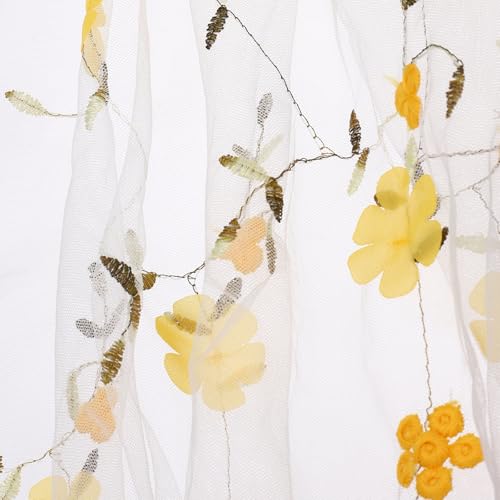 sourcing map 4,5 m Tüllstoff, 450 x 130 cm, 3D-Applikation, Blumenstickerei, Netzstoff, Spitzenstoff für selbstgemachte Kleidung, Hochzeitskleid, Rock, Heimdekoration, Gelb-Weiß von sourcing map