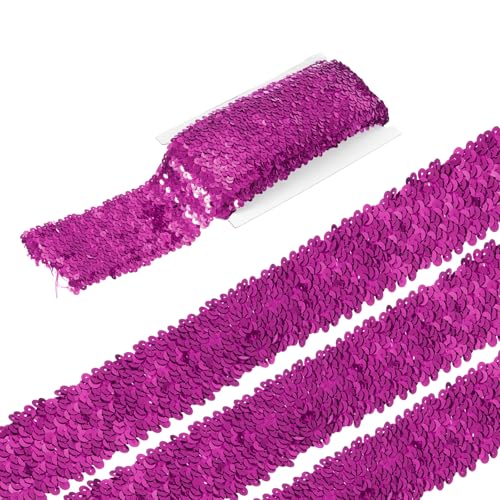 sourcing map 4,5 m elastische Pailletten-Bordüre, flach, Pailletten-Streifen, Pailletten-Stoffband für Bastelarbeiten, DIY, Fransen, Nähen, Kostümkleid, Rosarot von sourcing map