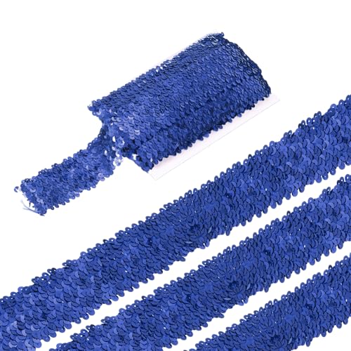 sourcing map 4,5 m elastische Pailletten-Bordüre, flach, Pailletten-Streifen, Pailletten-Stoffband für Handwerk, DIY, Fransen, Nähen, Kostüm, Kleid, Blau von sourcing map